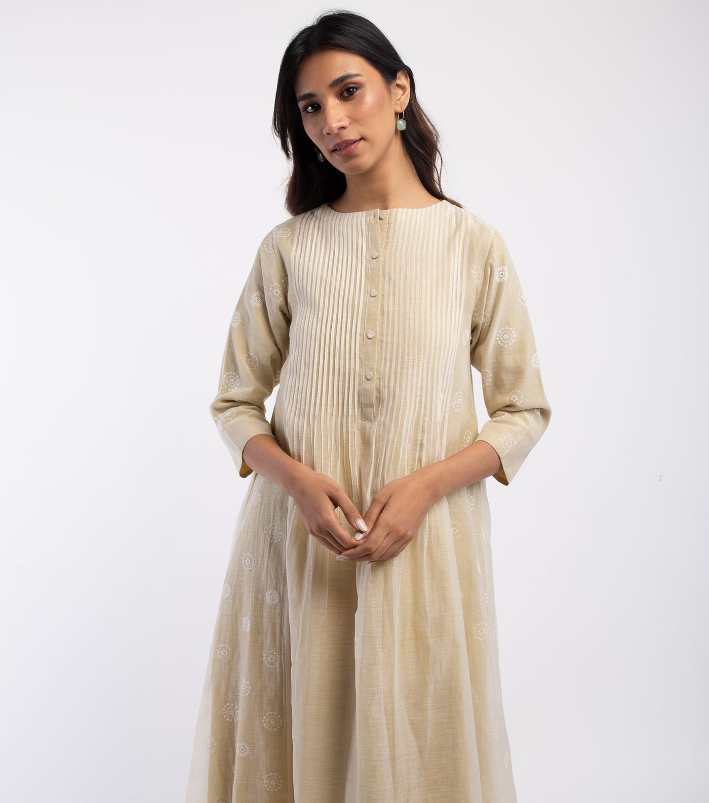 Natural Embroidered Chanderi Dress