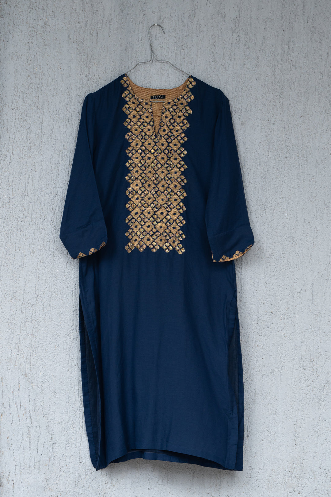 Navy Chanderi Embroidered Kurta