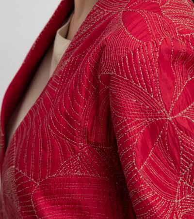 Red Embroidered Quilted Silk Jacket