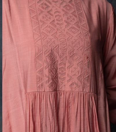 Pink Embroidered Chanderi Dress