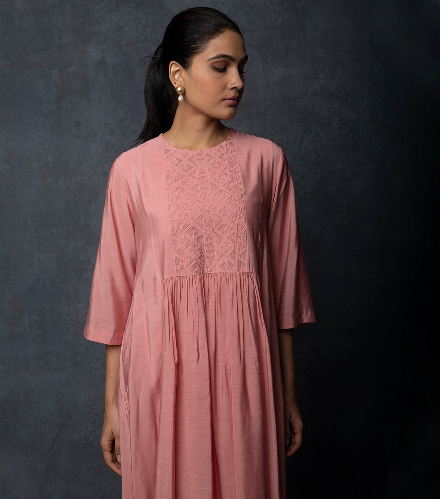 Pink Embroidered Chanderi Dress