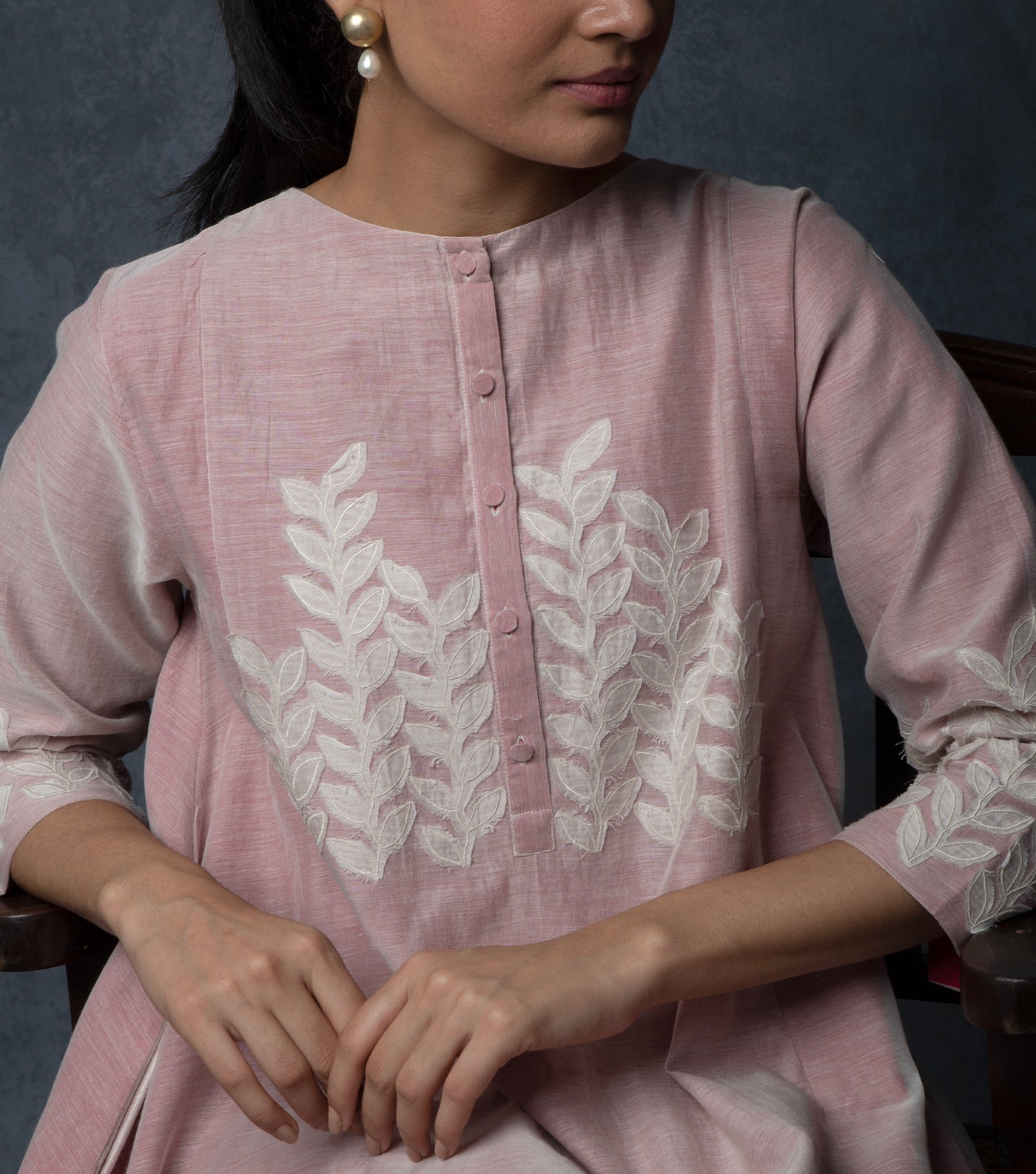 Onion Pink Embroidered Chanderi Dress