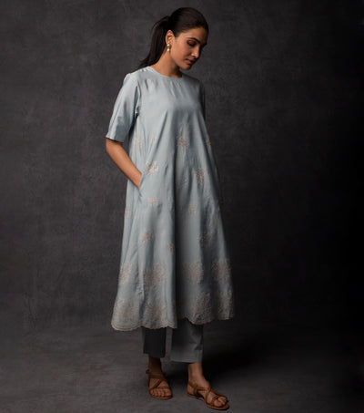 Pastel Blue Thread Embroidered Suit Set