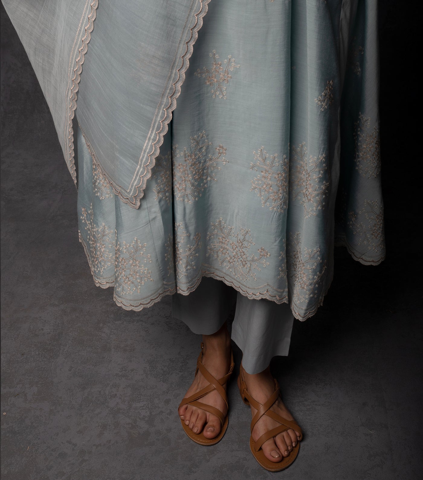 Pastel Blue Thread Embroidered Suit Set