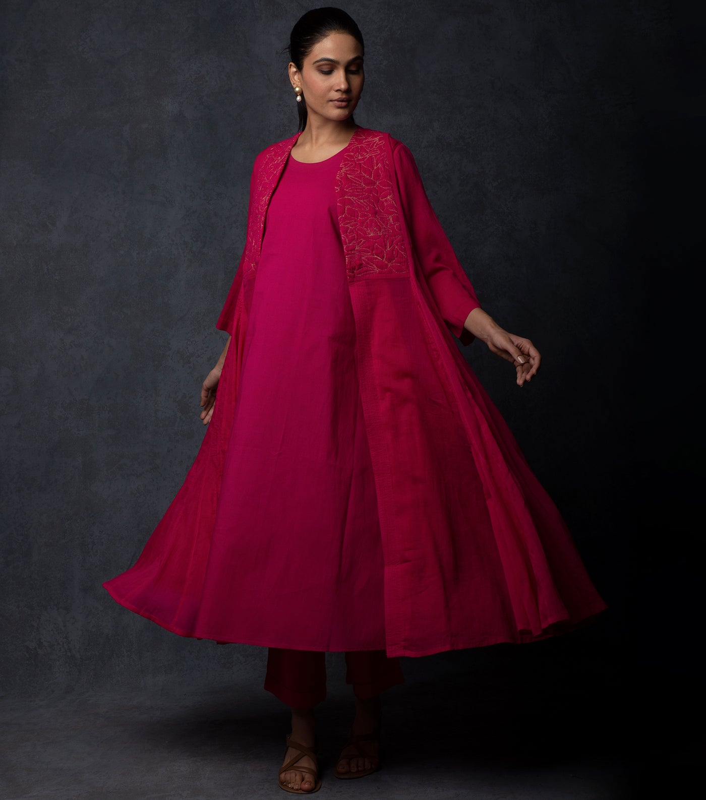 Hot Pink Embroidered Cotton Cape