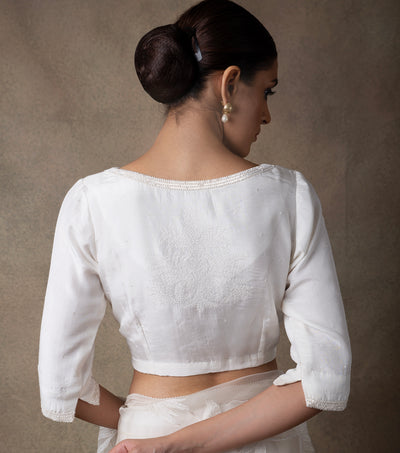 Off White Hand Embroidered Cotton Silk Blouse