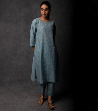 Sky Blue Thread Embroidered Chanderi Suit Set