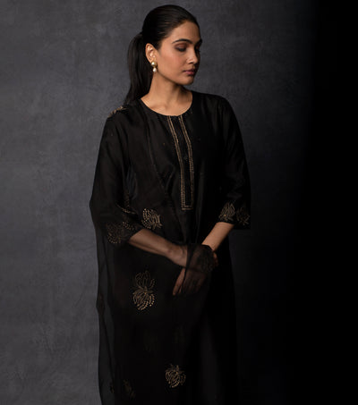 Black Embroidered Chanderi Suit Set