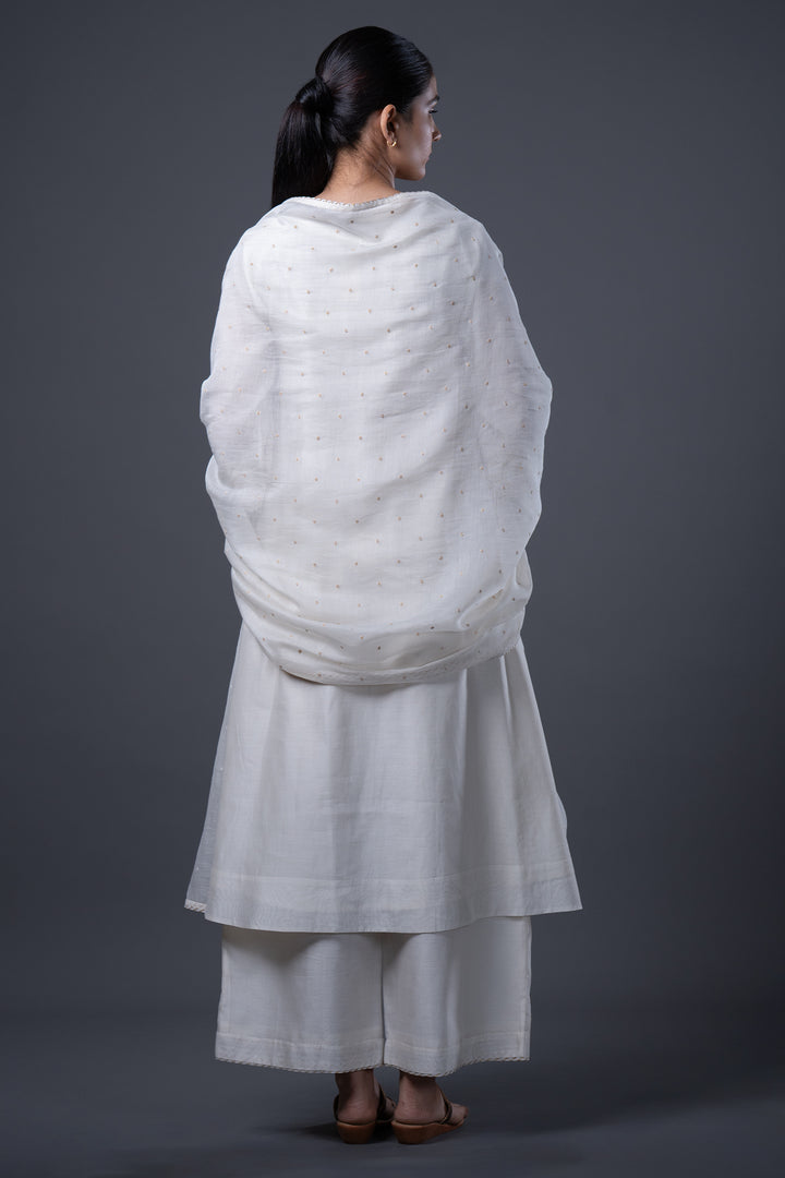 Natural Hand Embroidered Chanderi Dupatta