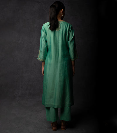 Sea Green Hand Embroidered Chanderi Suit Set