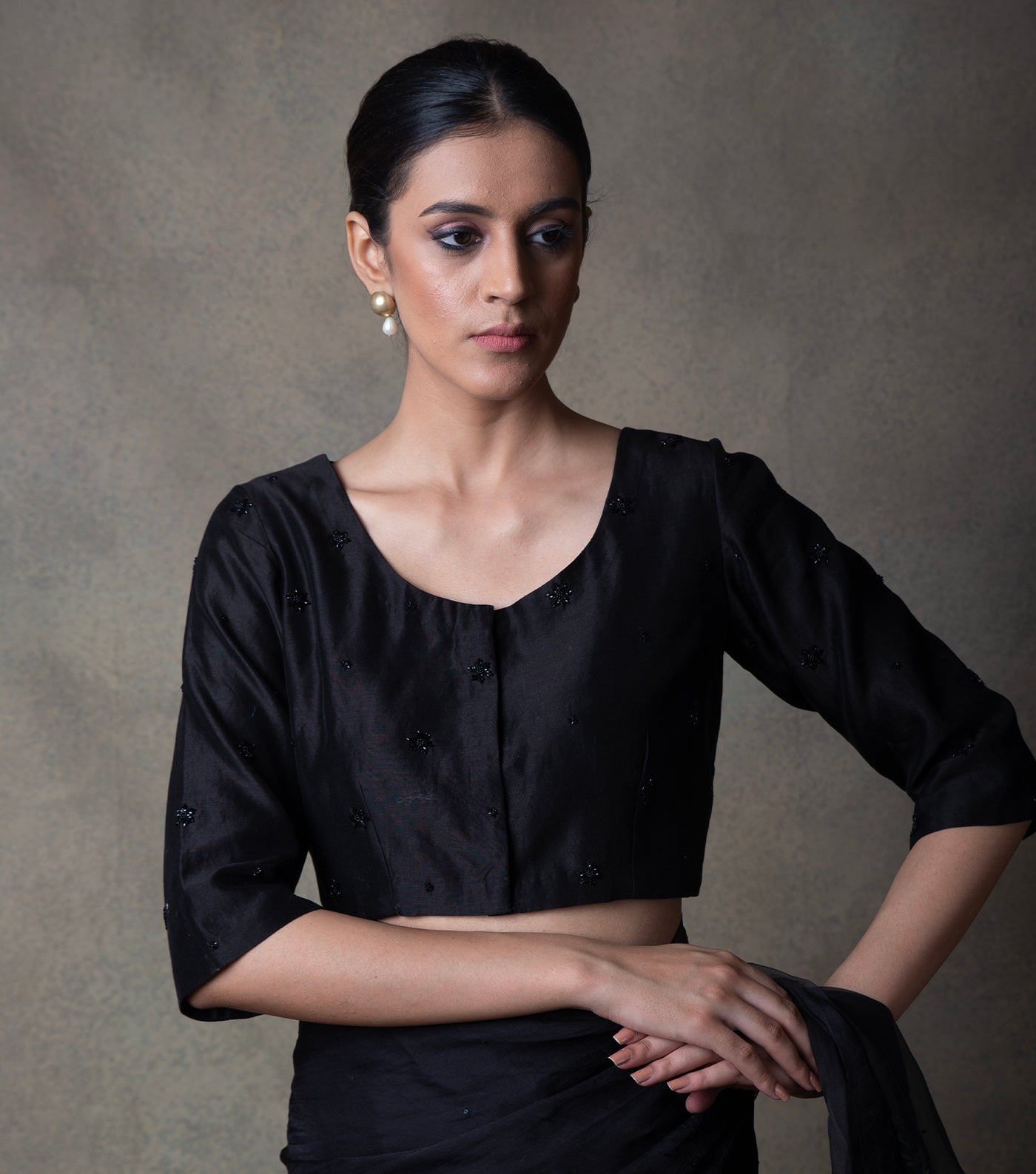 Black Hand Embroidered Chanderi Blouse