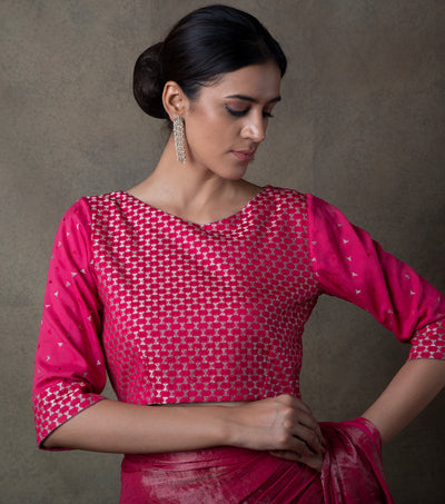 Hot Pink Embroidered Cotton Silk Blouse