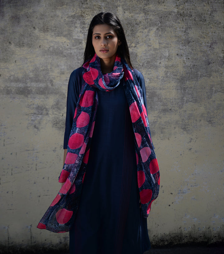 Pink & Navy Printed Organza Dupatta