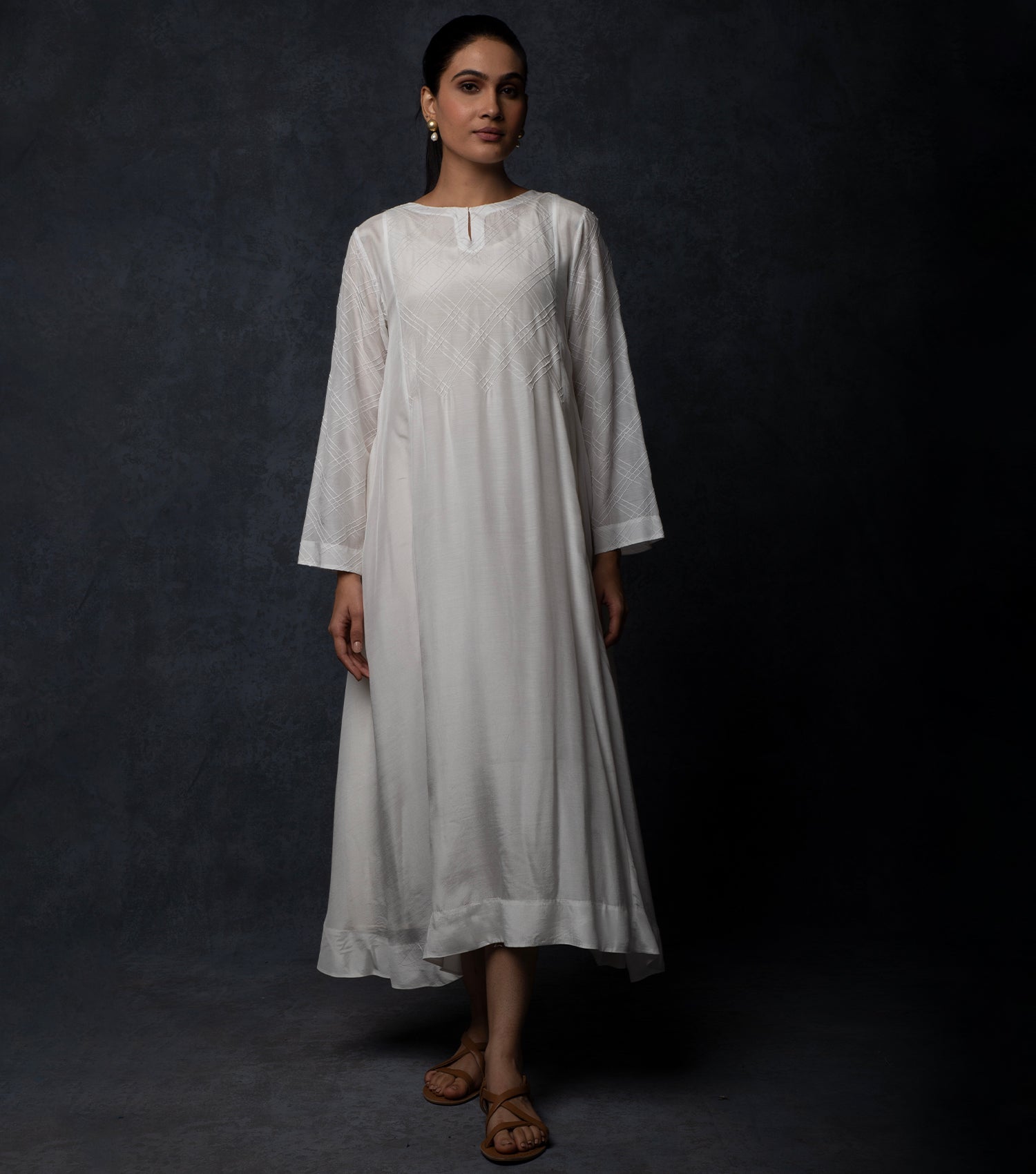 White Pintuck Embroidered Muslin Dress – Tulsi Online