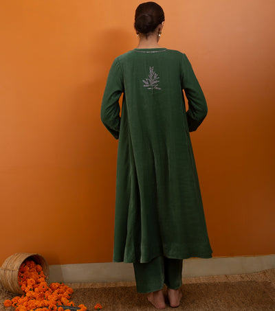 Green Embroidered Velvet Suit Set