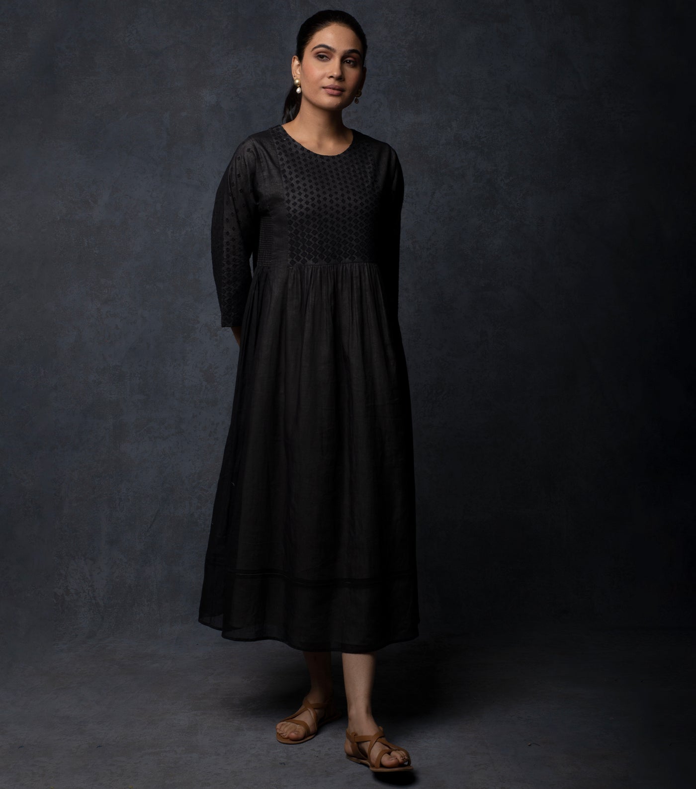 Black Patchwork Cotton Dress