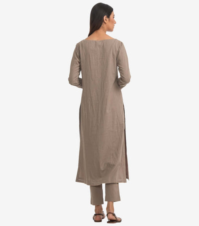 Beige cambric embroidered kurta & pants set