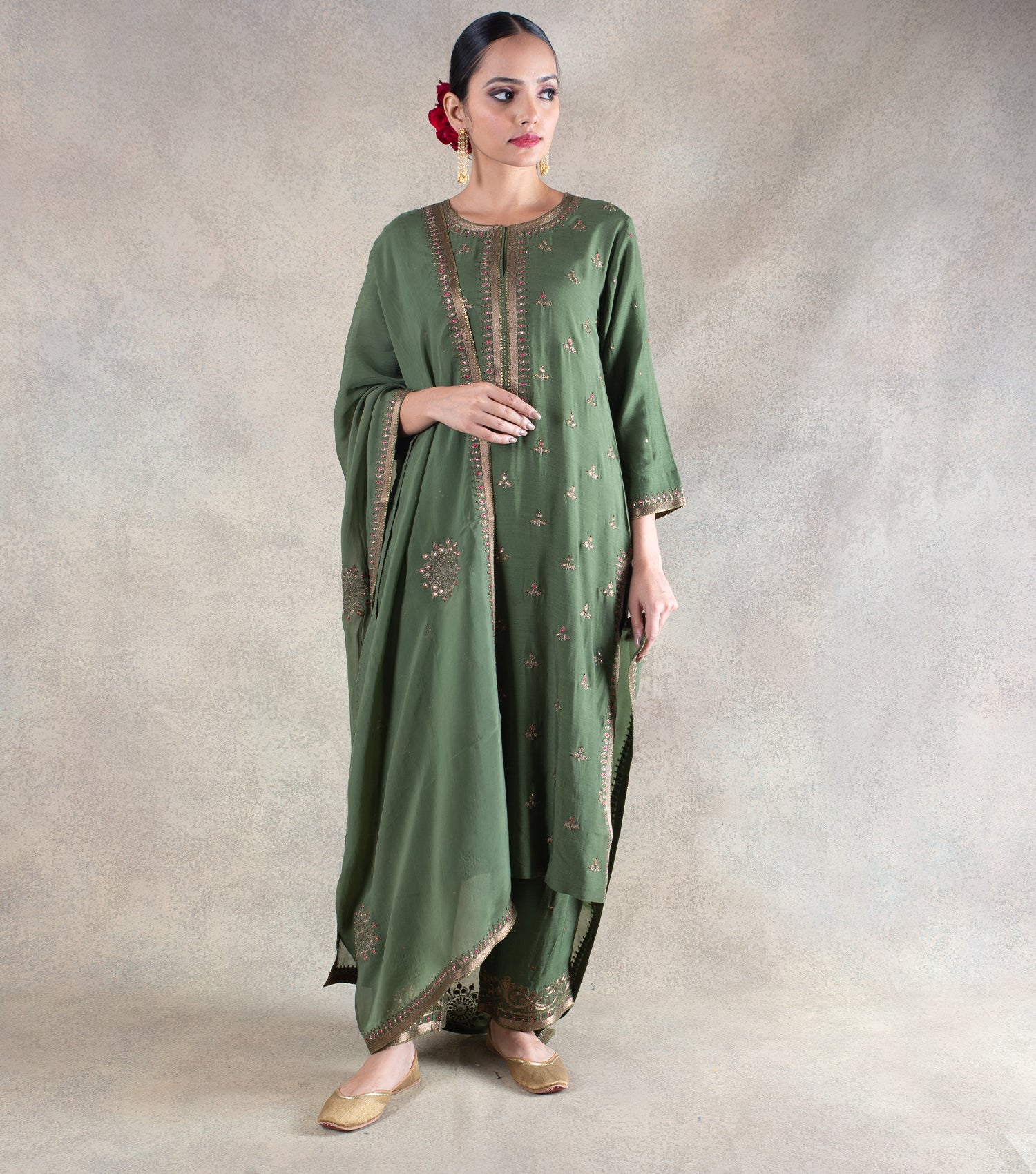 Blooming Olive Cotton Suit Set