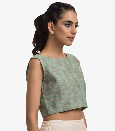 sage Green embroidered chanderi blouse