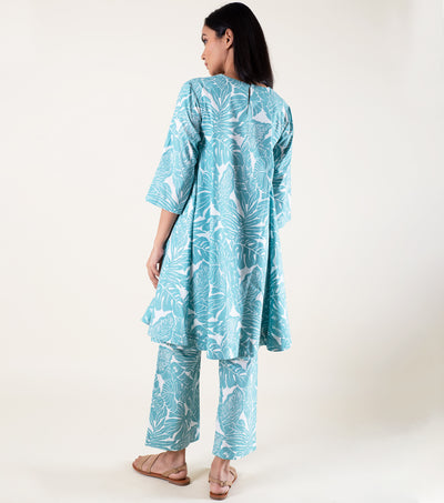 Turquoise Cotton Printed Co-Ord Set