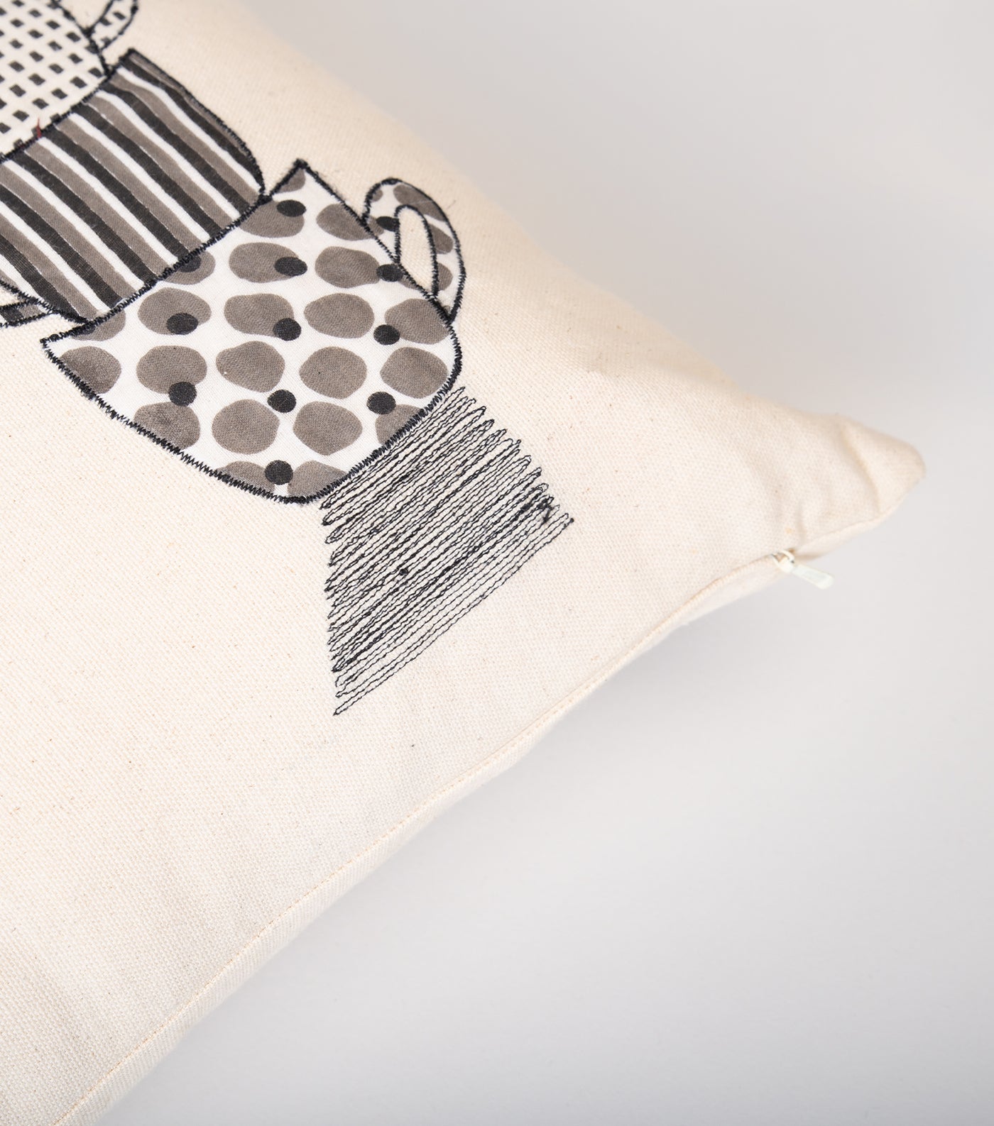 Off White Embroidered Cotton Cushion Cover