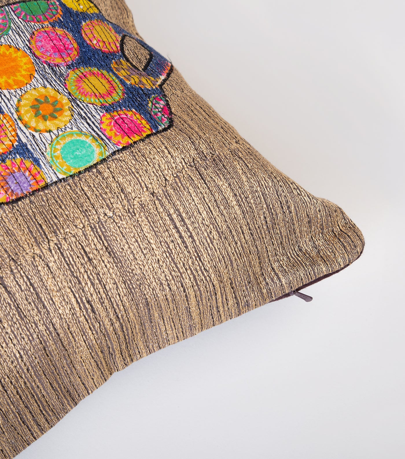 Brown Cotton Embroidered Cushion Cover