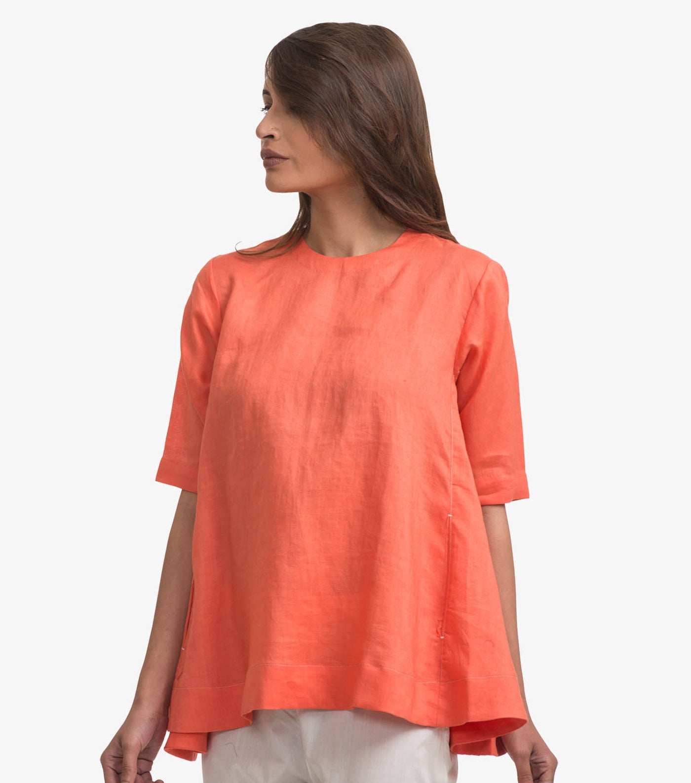 Coral Linen Flared Top