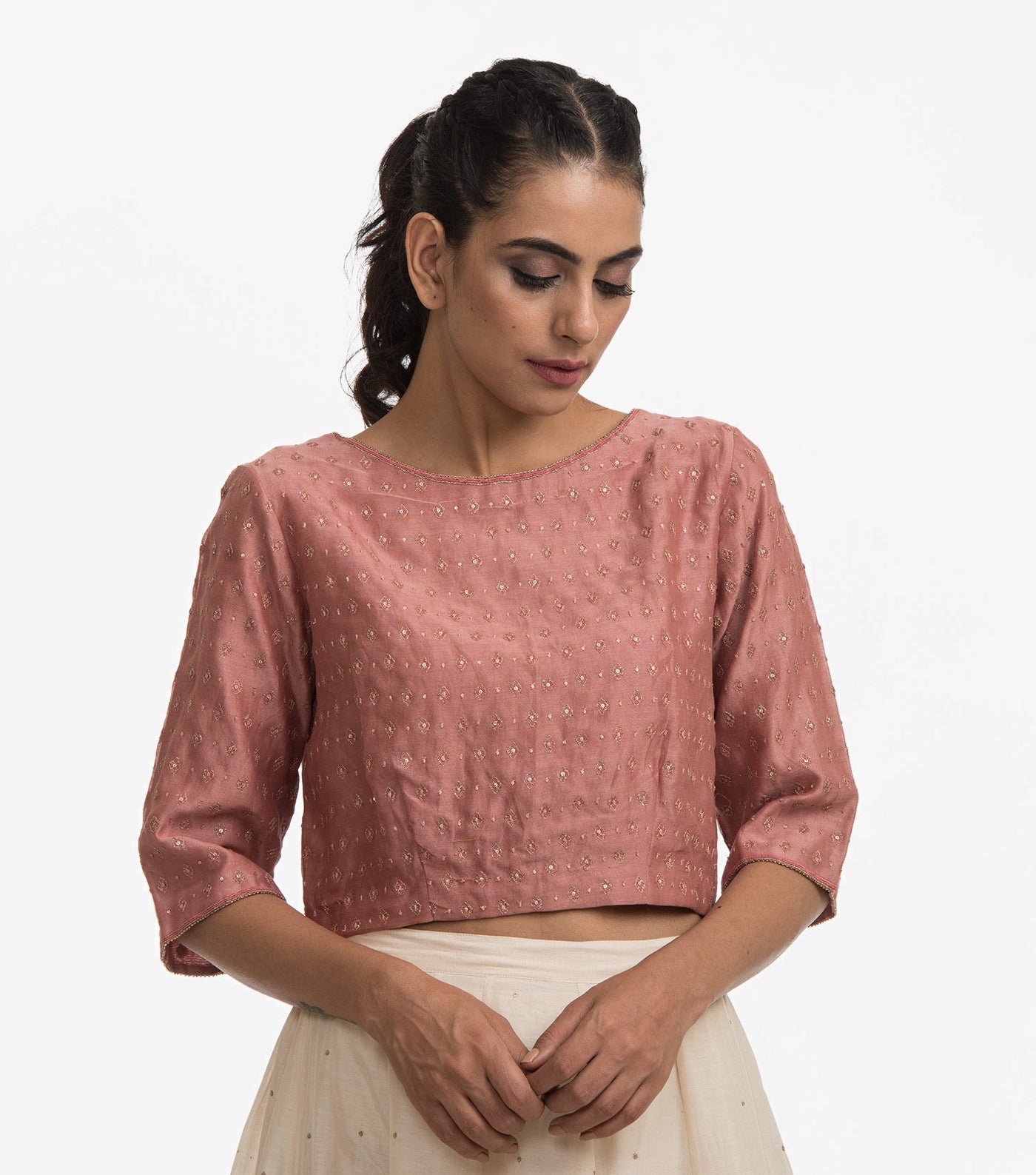 English rose embroidered chanderi blouse