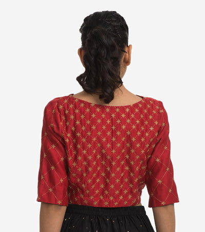 Red embroidered chanderi blouse