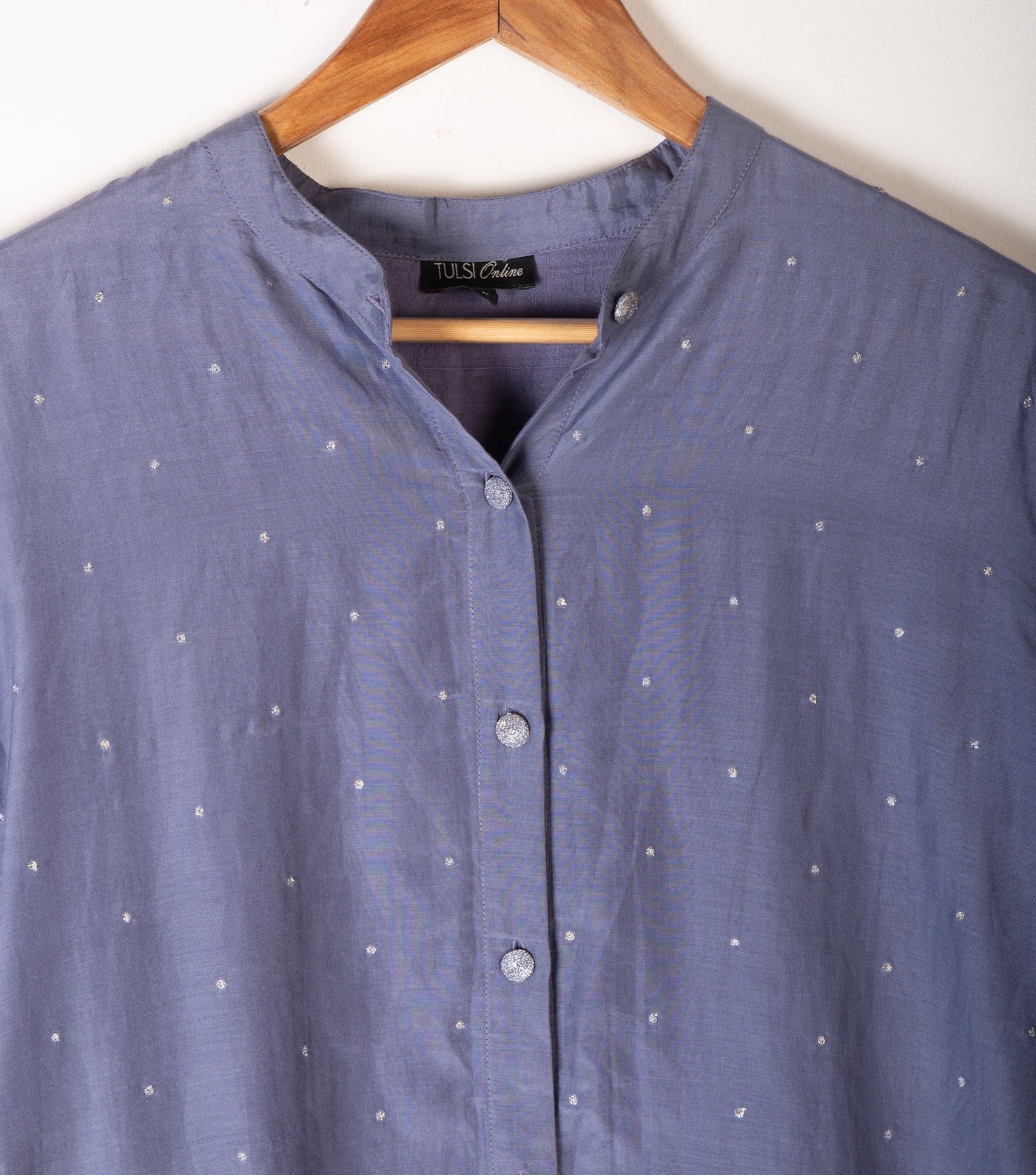 Blue Chanderi silk embroidered shirt