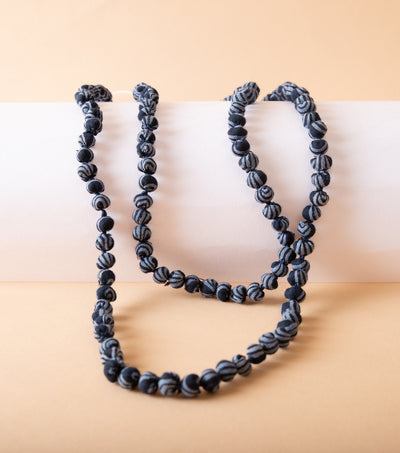 Navy Blue Cotton Beaded Necklace