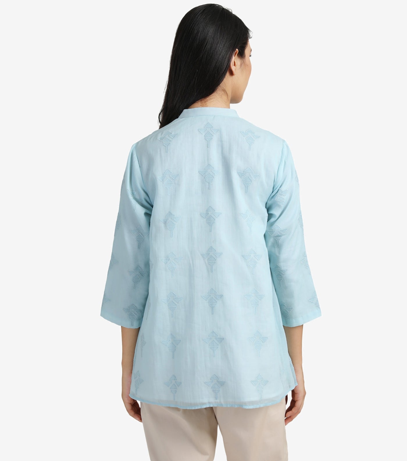 Skyblue embroidered cotton shirt