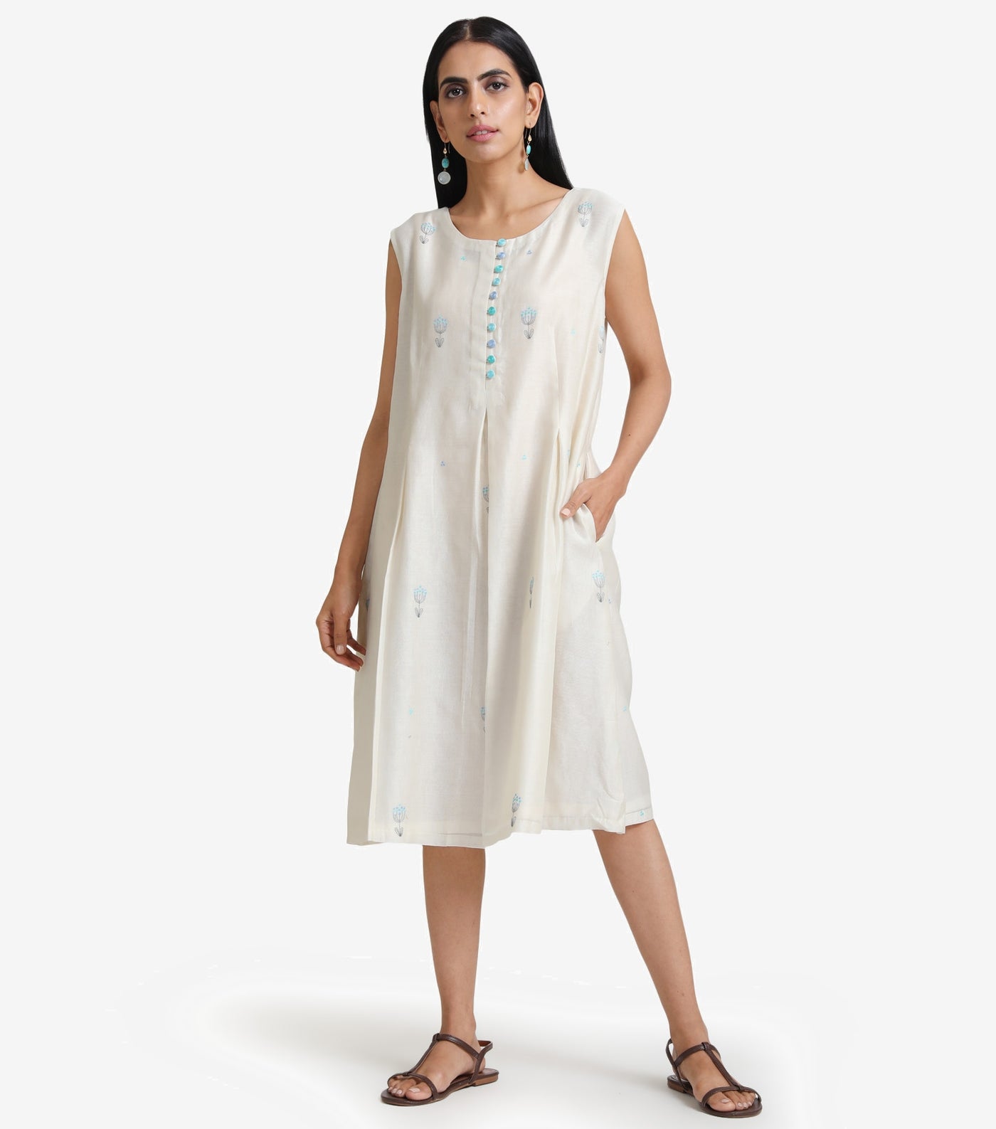 Natural chanderi embroidered dress