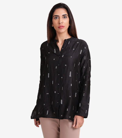 Black embroidered chanderi shirt