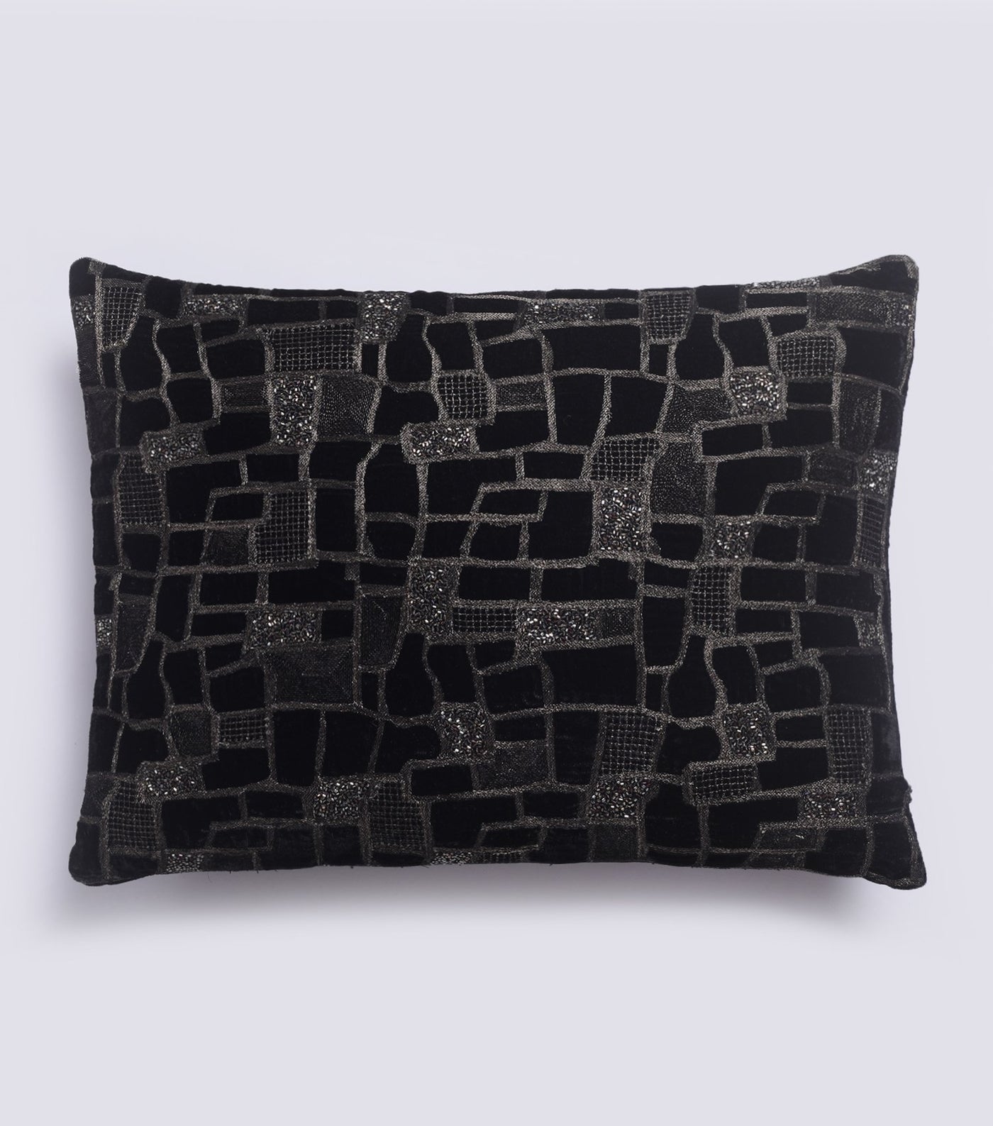 Maze Black Velvet Cushion Cover