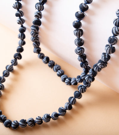 Navy Blue Cotton Beaded Necklace