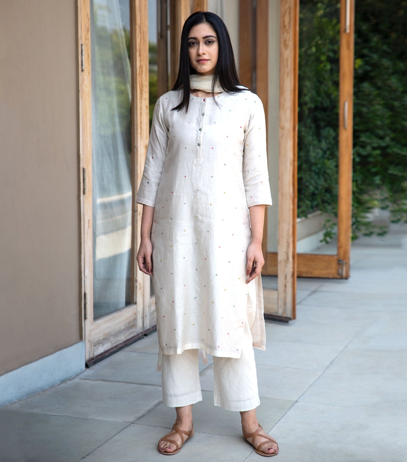Ivory Embroidered Chanderi Suit Set