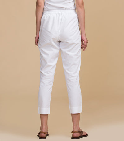 White solid cotton pants