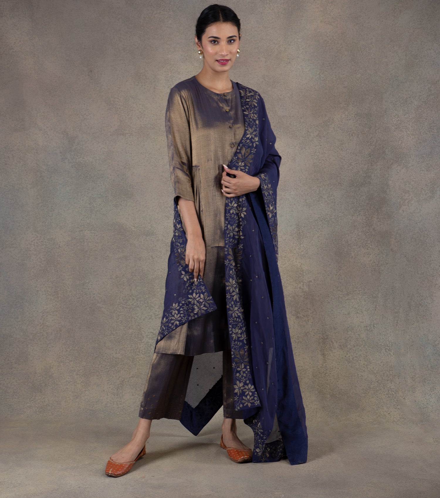 Blue Zari Embroidered Dupatta