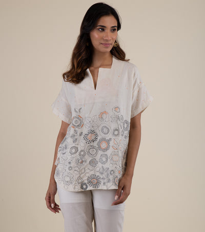 Natural Embroidered Cotton Top
