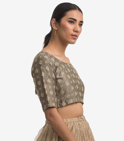 Olive chanderi embroidered blouse