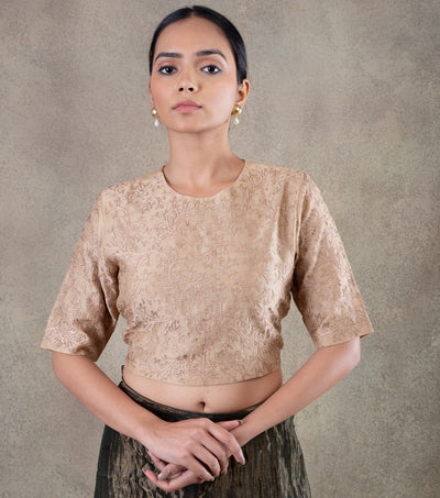 Beige embroidered Chanderi Blouse