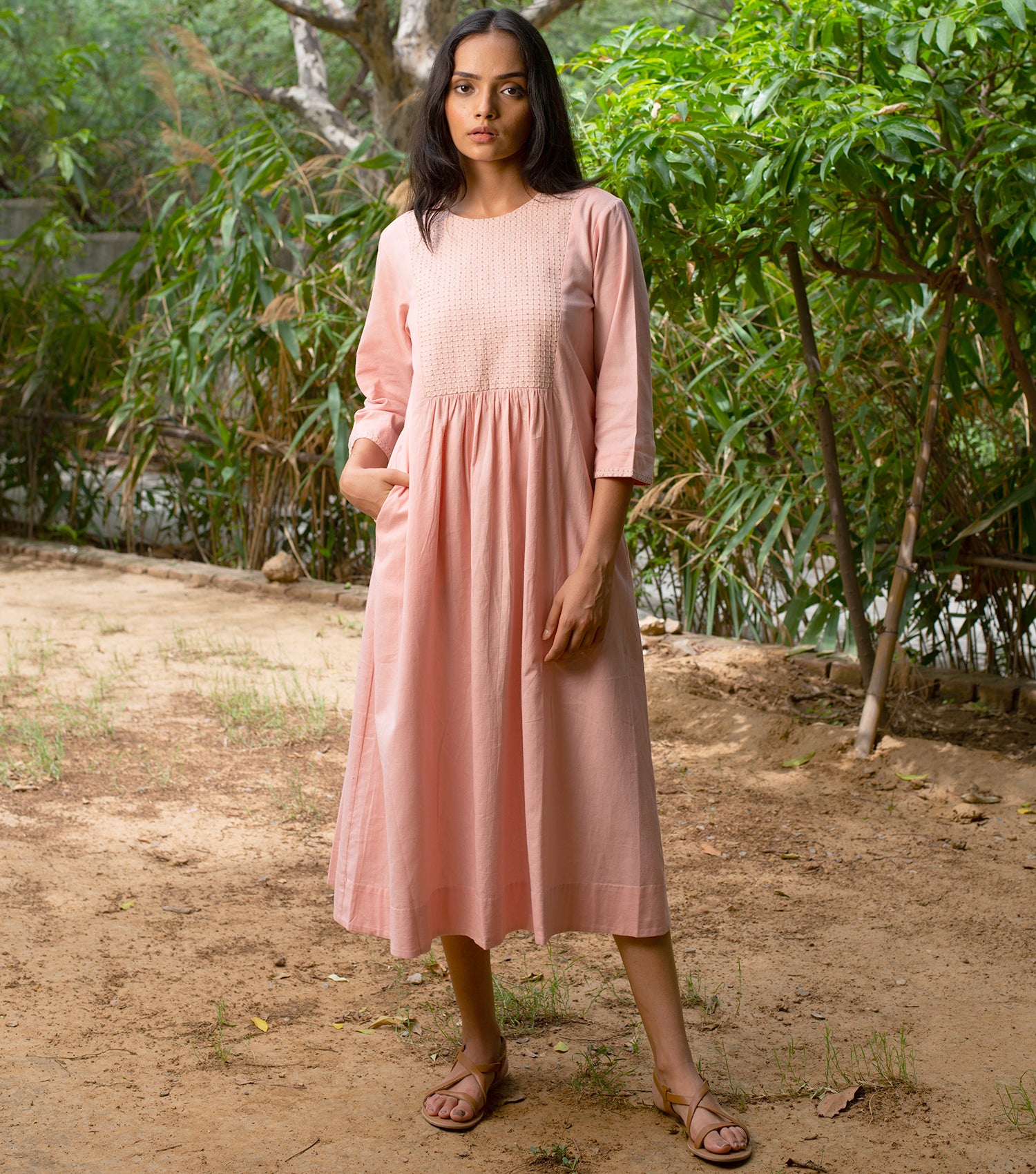 Pastel pink cotton linen Dress – Tulsi Online