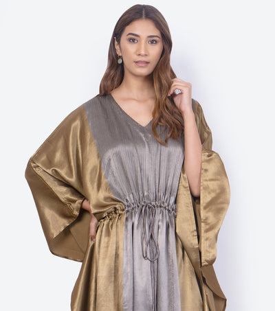 Grey & gold Mashru Silk Kaftan