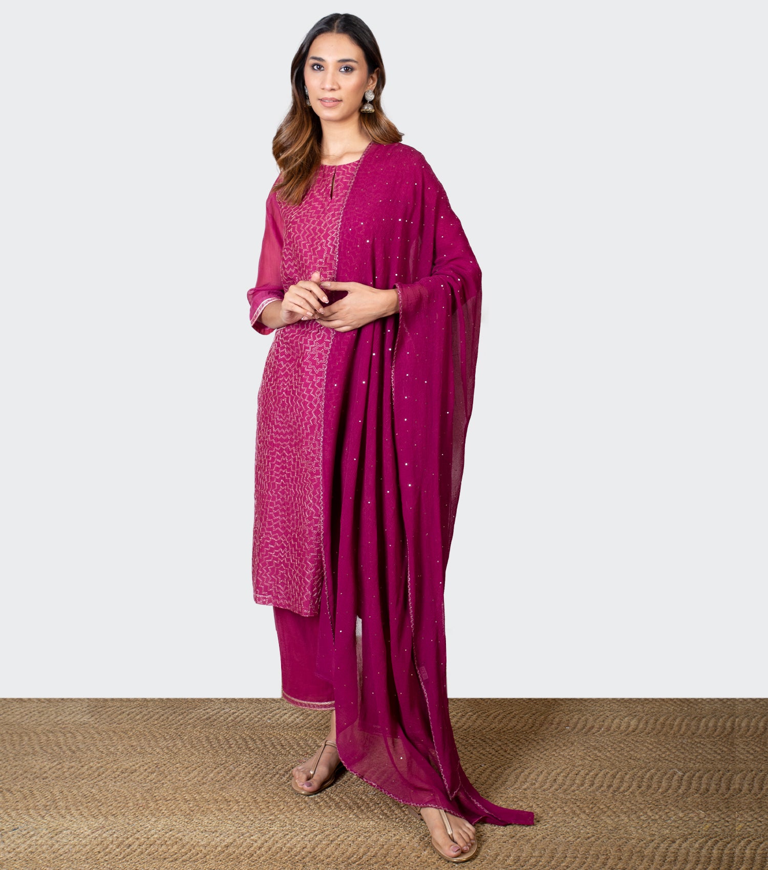 Magenta Chanderi Pant Suit