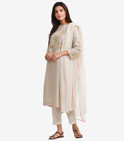 Ivory Embroidered Fine Cotton Suit Set