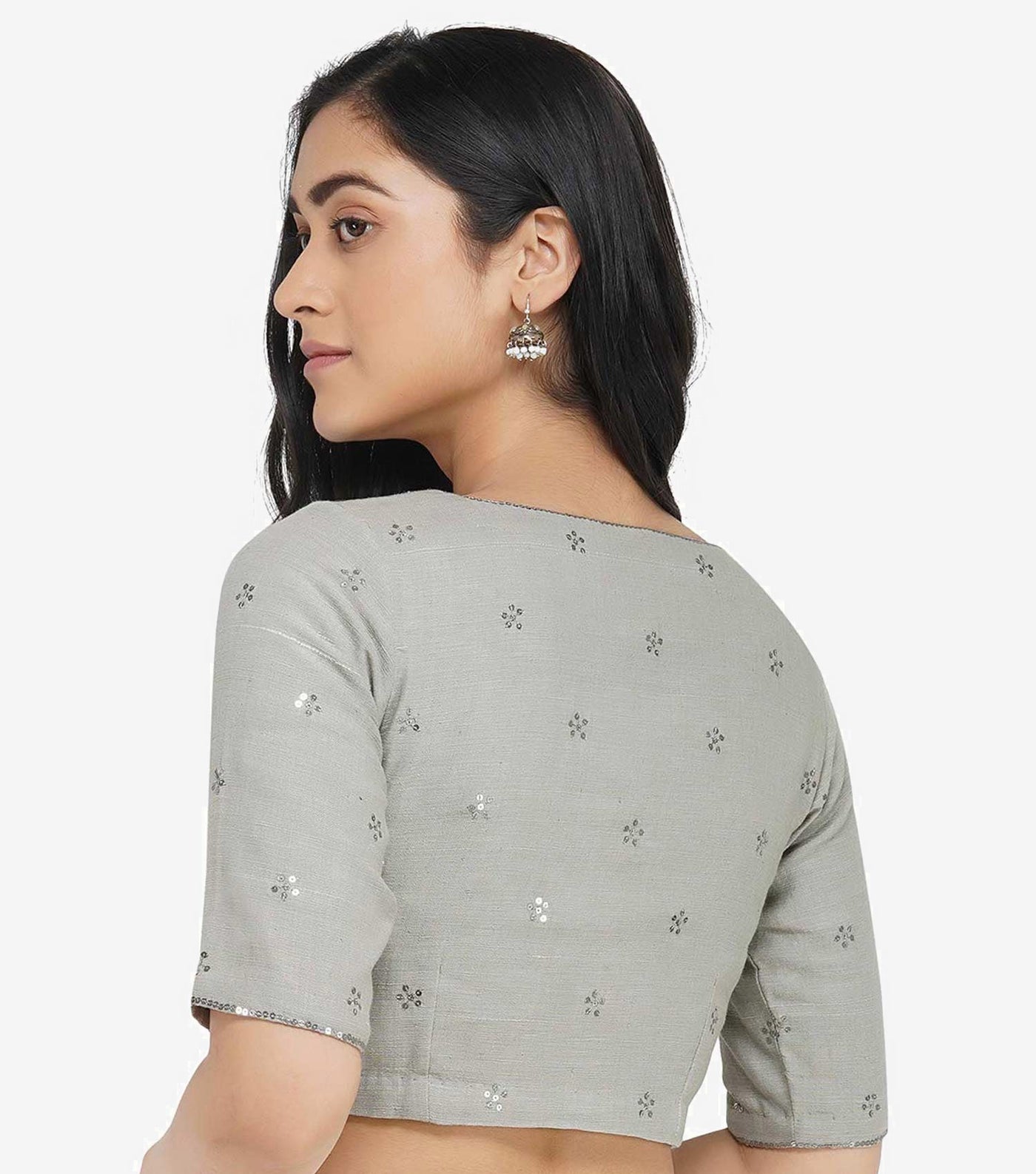 Light Grey embroidered Khadi Blouse