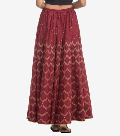Maroon Embroidered Silk Skirt