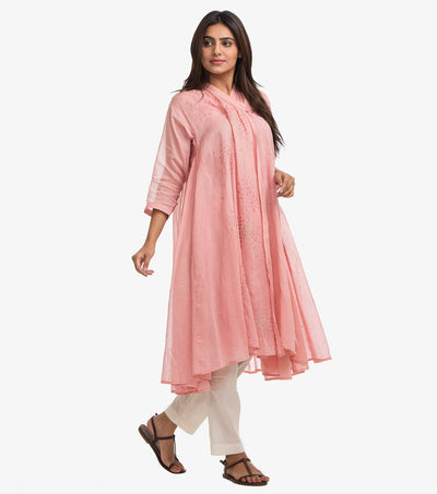 Pink Cotton Embroidered Choga