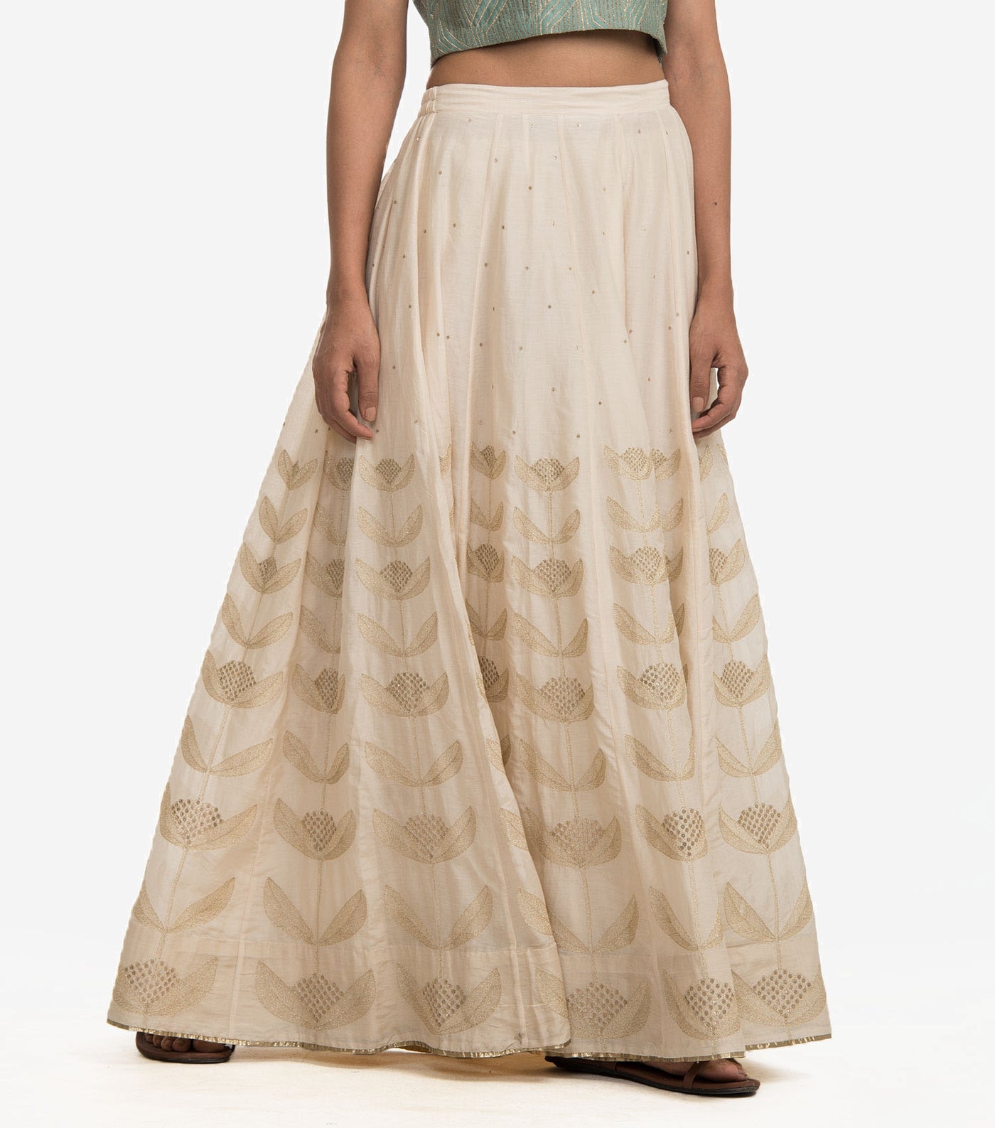 Natural cotton silk embroidered skirt